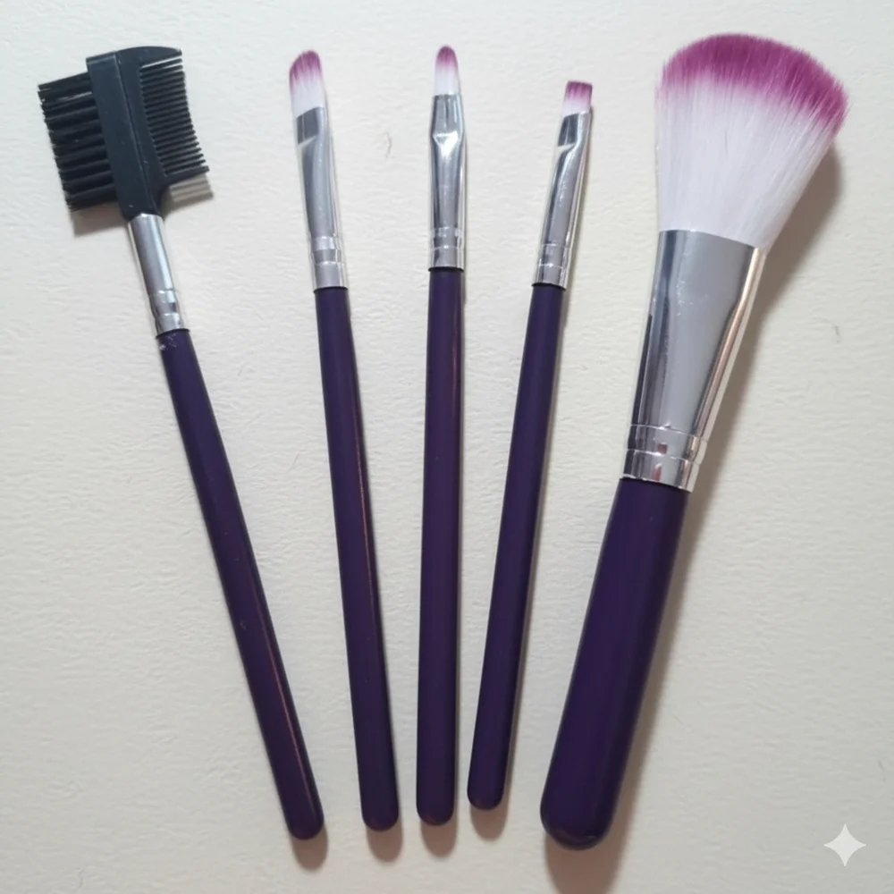 Make-Up Brush 5pc Set NEW Short Handle Soft Blush Eyeshadow Eyelash Eyebrow Lip